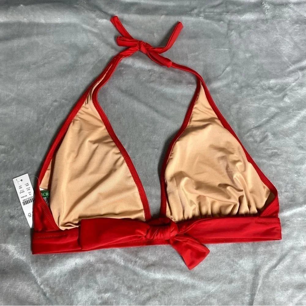 NEW J. Crew DD Halter Tie Back Bikini Top w/ Mesh V Neck Size XL Venetian Red